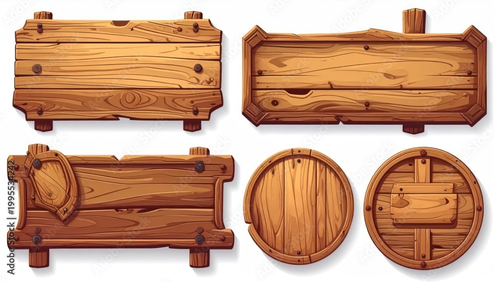 Fototapeta premium Collection of Rustic Wooden Signs and Boards for Design.