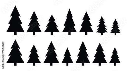 Set of black pine tree silhouettes