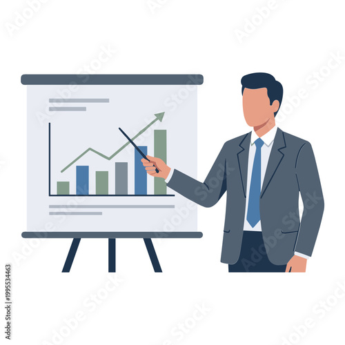 Businessman presenting data on a graph to an audience in a meeting