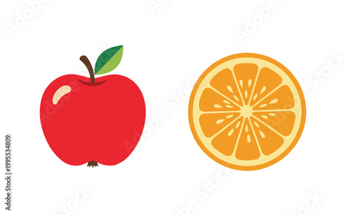 vector illustration of an orange and apple
