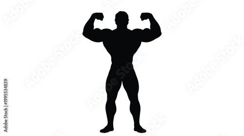 Silhouette of a muscular bodybuilder posing, showing off his biceps and physique