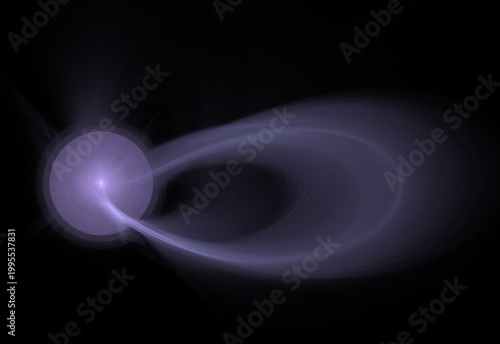 Vibrant digital fractal art featuring glowing blue, cyan, and golden light trails swirling around a central dark void. Energetic cosmic motion background.