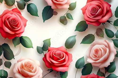 Vintage-style floral pattern with roses and leaves on a light background