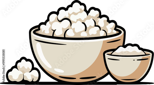 Cottage Cheese in Bowl with Small Side Cup Illustration