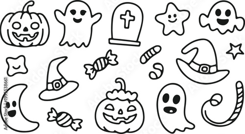 hand drawn halloween outline icon set vector illustration design collection art