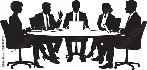 Business professionals conducting set of 5 a productive board meeting at a round table icon