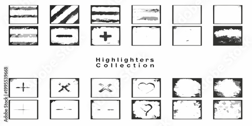 Collection of abstract black brush strokes and highlight shapes