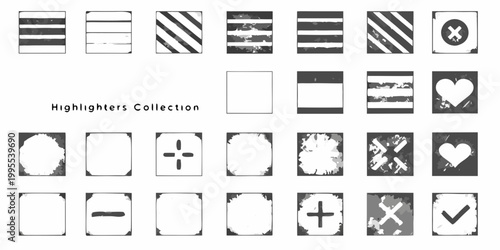 A collection of black and white patterned rectangular highlighter shapes