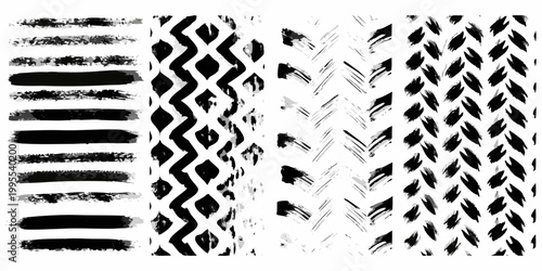 Abstract black and white brushstroke patterns in vertical arrangement