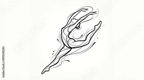 Foto Continuous line drawing of a graceful ballerina performing a leap, elegant dance