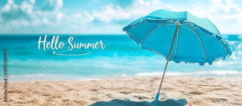 Umbrella on the beach with turquoise waters. Welcome summer