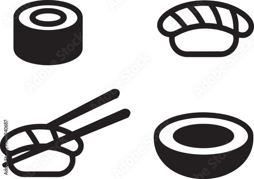 Japanese food icons sushi sashimi and chopsticks illustration with asian food healthy