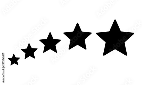 Star rating icon set, five star feedback symbol, review rating scale, black solid star progression vector
