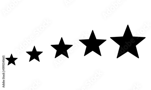 Star rating scale icon, black stars progression, review feedback indicator, minimal rating symbol vector