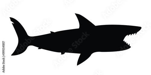 Shark Silhouette Vector Icon For Ocean Predator Logo Mascot And Marine Life Design