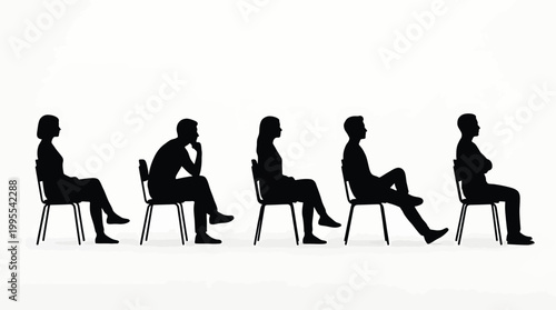 Obraz na plátně Silhouettes of people sitting on chairs in a row