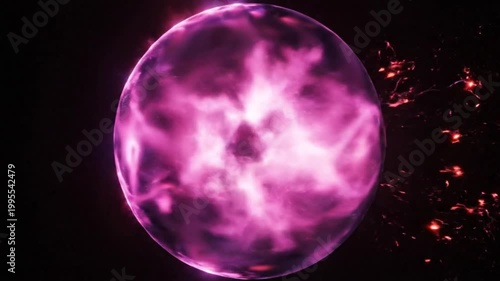 Mysterious glowing orb with swirling purple energy and cosmic dust
