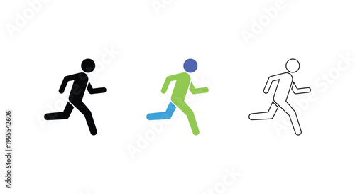 Running man icon set in silhouette flat and outline styles jogging fitness sport activity vector illustration isolated on white background