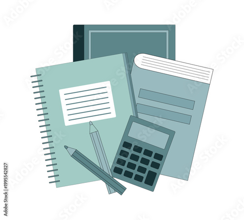 Back to school concept. Stationery. A set of school supplies in blue tones.eps