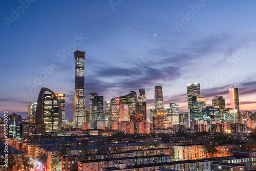 Modern urban landscape of Beijing CBD, symbolizing the synergy of technology, finance, and urban development in China