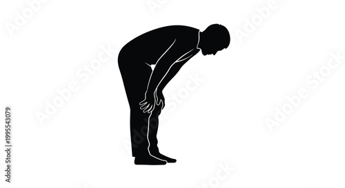 Silhouette of a man bending over hands resting on knees