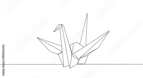 Traditional origami paper crane bird continuous line drawing minimalist illustration