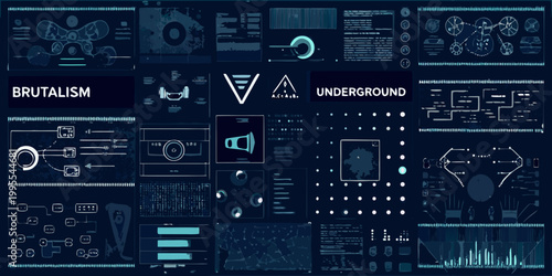 Abstract digital interface collage with brutalist and underground aesthetics