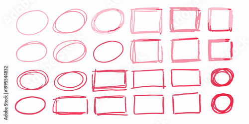 Hand drawn circles and squares in varying shades of pink illustrate shapes