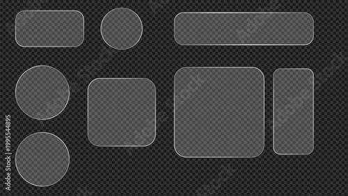 Liquid Glass Smartphone Interface with White UI Light Frames square and circle banner with shine stroke Isolated on Transparent Background