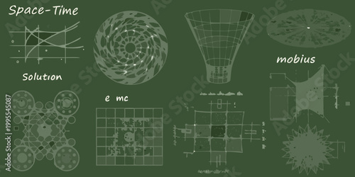 Illustrative chalkboard diagram exploring concepts of space time and relativity