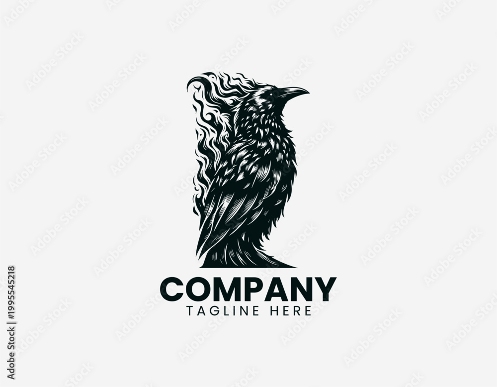 Obraz premium Flaming crow standing black vector illustration