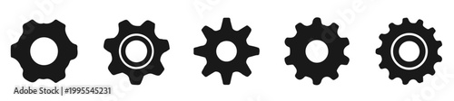 Gear Icon Set – Black Gear Wheels, Shift Gear, Sports & Camping Equipment, Safety – Editable Line Vector