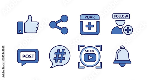 Social media icons for engagement and communication on various platforms online