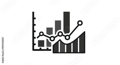 Vector graphic illustration of a combined bar and line graph showing business data analysis and statistics design