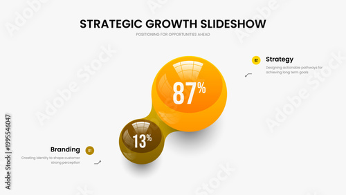 Market Performance Presentation Layout Vector Illustration. Service Strategy 2 Option Infographic Slide Template. Creative Overview Two Step Graph Slideshow Design.