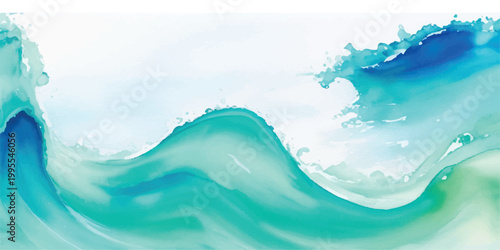 Abstract watercolor wave splash illustration with vibrant blue and green tones representing ocean water movement and energy