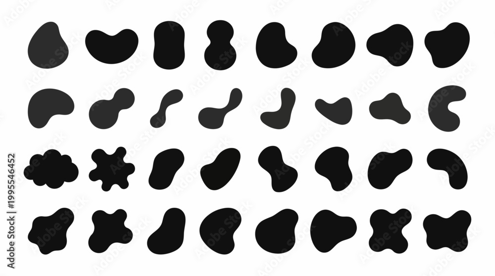 Fototapeta premium Abstract Irregular Shape Silhouette Icons Collection of Organic Blob‑Like Forms for Graphic Design, Patterns, and Artistic Inspiration