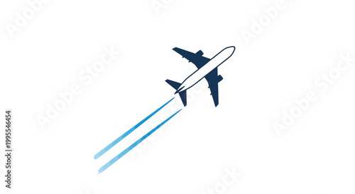 Airplane flying through the sky with blue trails behind it in a vector graphic illustration design