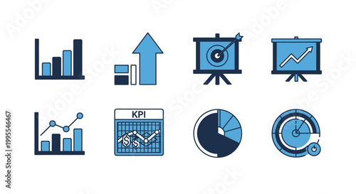 Business data analysis and finance illustration with graphs and charts vector graphic