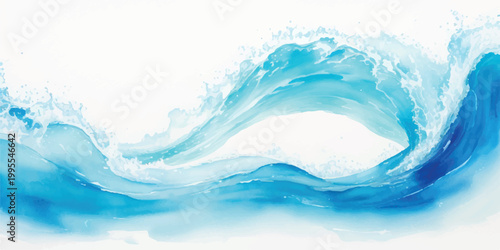 Vibrant dynamic turquoise blue ocean wave crashing with white foamy splashes against a clean white background illustrating aquatic motion and energy