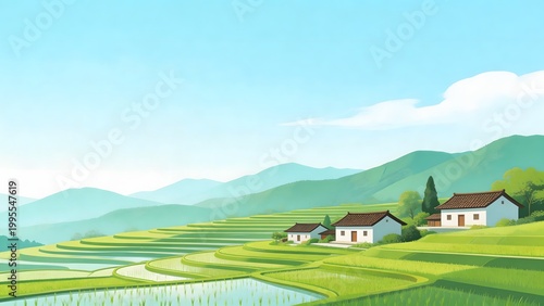 Rural landscape with terraced fields