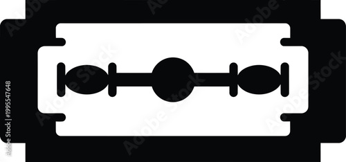 A stark black and white illustration of a double edged safety razor blade symbolizing sharpness and precision