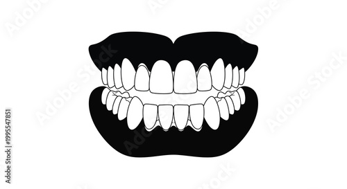 Black and white illustration of open mouth with teeth displayed