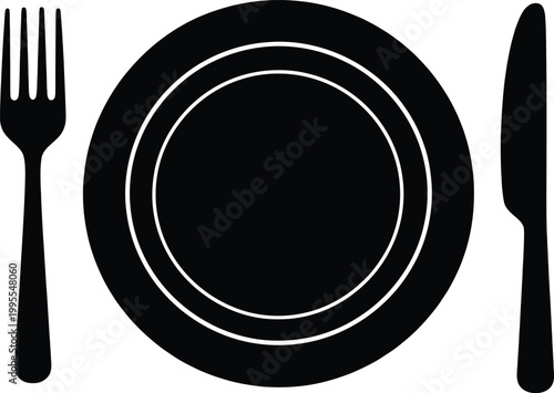 Elegant black and white table setting a fork plate and knife arrangement for a formal dining experience