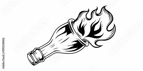 Vintage style illustration of a flaming torch with detailed linework