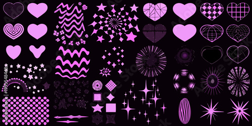 A collection of vibrant pink and purple heart and star shaped designs
