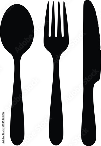 Black silhouette cutlery set spoon fork and knife a minimalist dining illustration for culinary arts and restaurant design