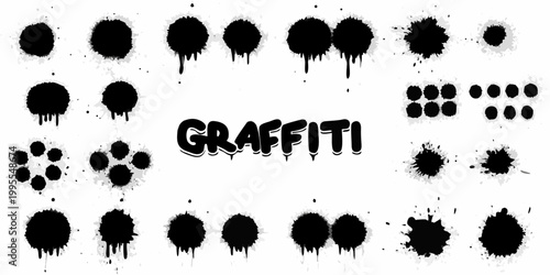 Black spray paint splatters and drips with the word graffiti included