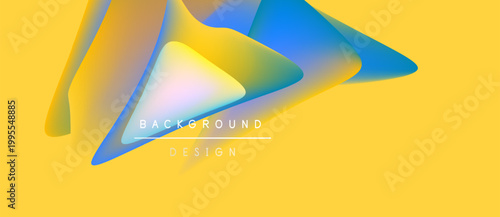 Abstract shapes overlap, creating vibrant color gradients. Yellow backdrop complements blue, orange hues. Text reads background design.