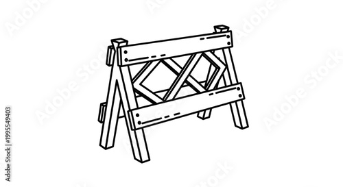 Black and white vector illustration of a construction barricade icon, isolated road safety barrier sign for industrial and site security design.
